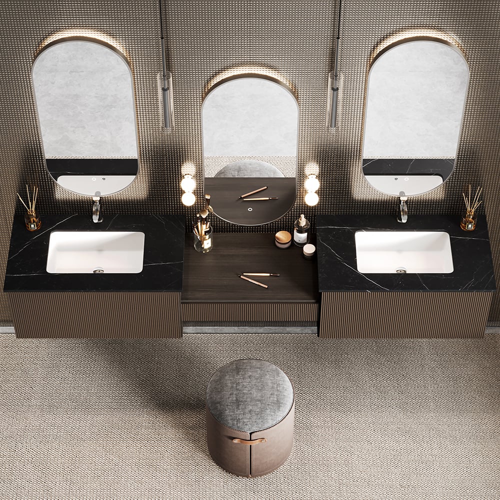 Bathroom Vanity Set 85" Modern Floating Bathroom Vanity Walnut with Double Sinks