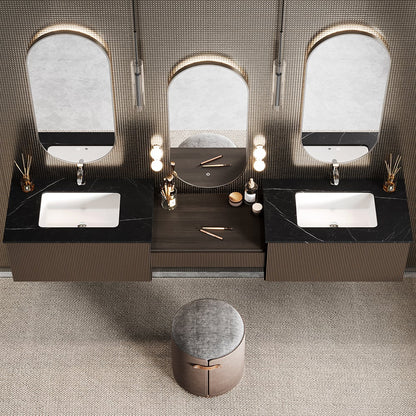 Bathroom Vanity Set 85" Modern Floating Bathroom Vanity Walnut with Double Sinks