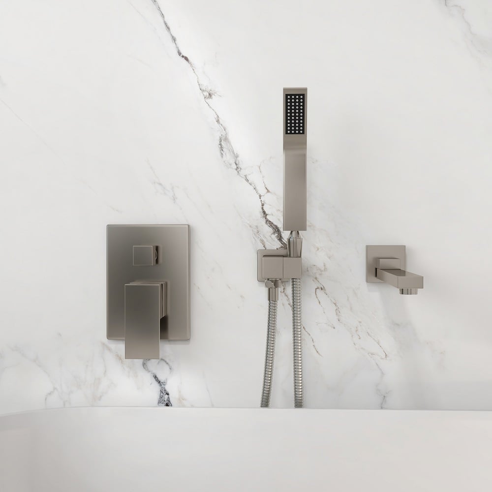 Ultramodern Brushed Nickel Wall Mounted Swirling Tub Filler Faucet with Hand Shower