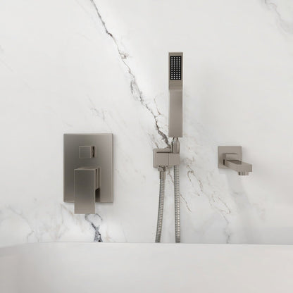 Ultramodern Brushed Nickel Wall Mounted Swirling Tub Filler Faucet with Hand Shower