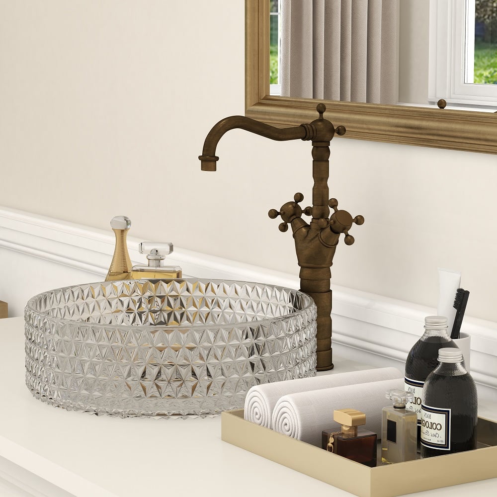 Chester Classic Style Double Cross Handle Single Hole Brass Vessel Bathroom Faucet