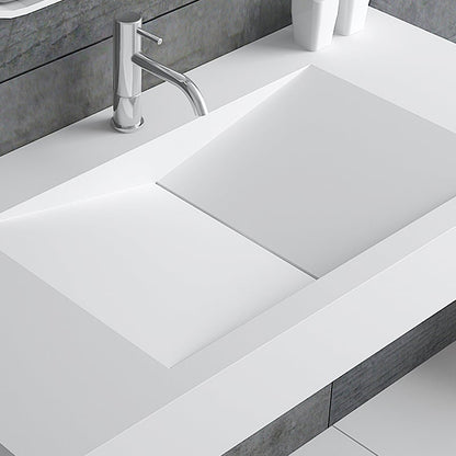 Glossy White Wall-Mount Floating Sink Solid Surface Stone Resin Bathroom V-Shaped Sink