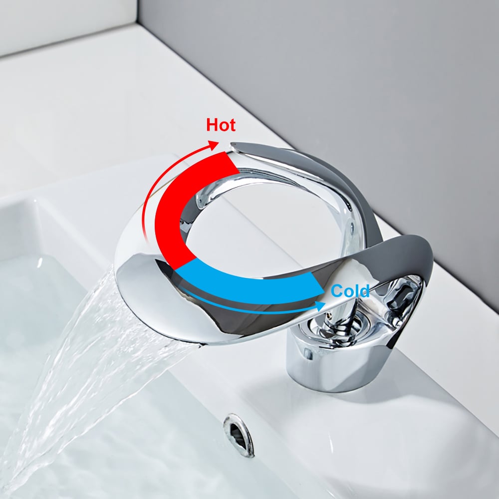 Waterfall Bathroom Sink Faucet in Chrome Single Handle Solid Brass
