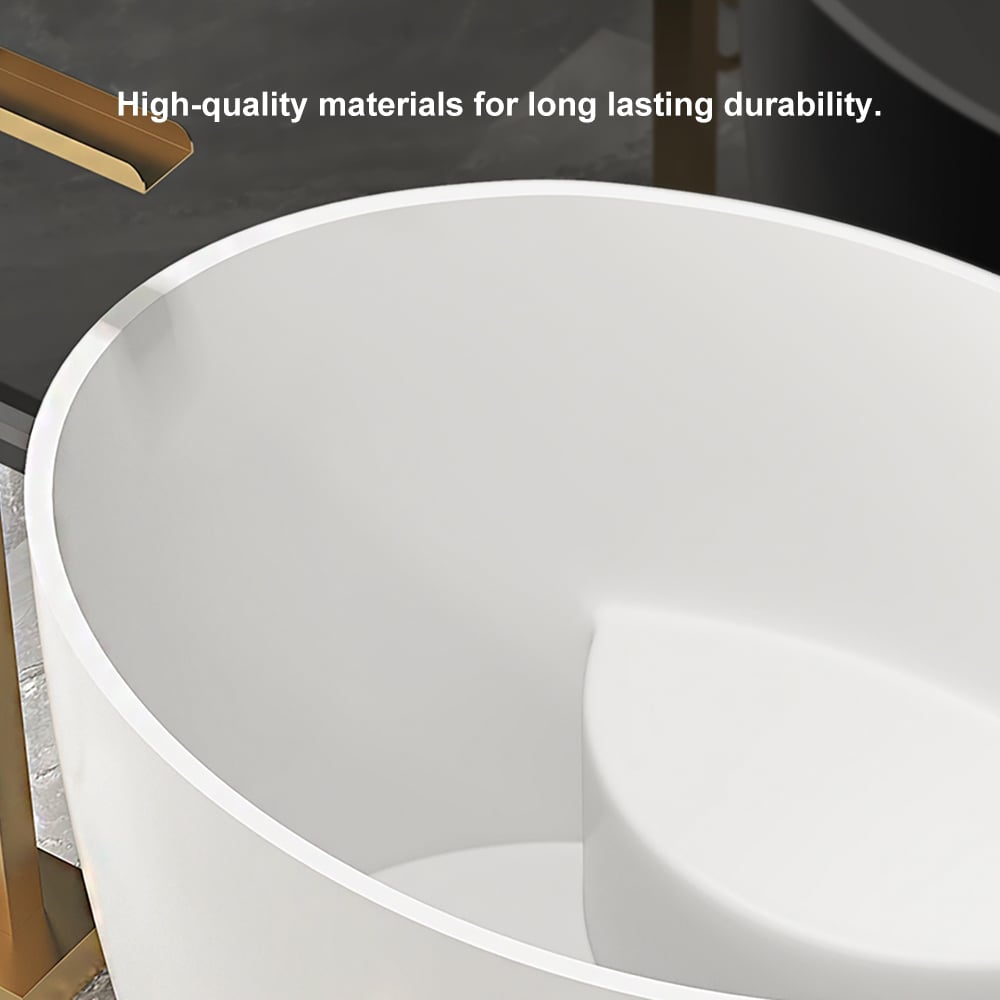 39.37" Modern Deep Oval Freestanding Stone Resin Soaking Bathtub White