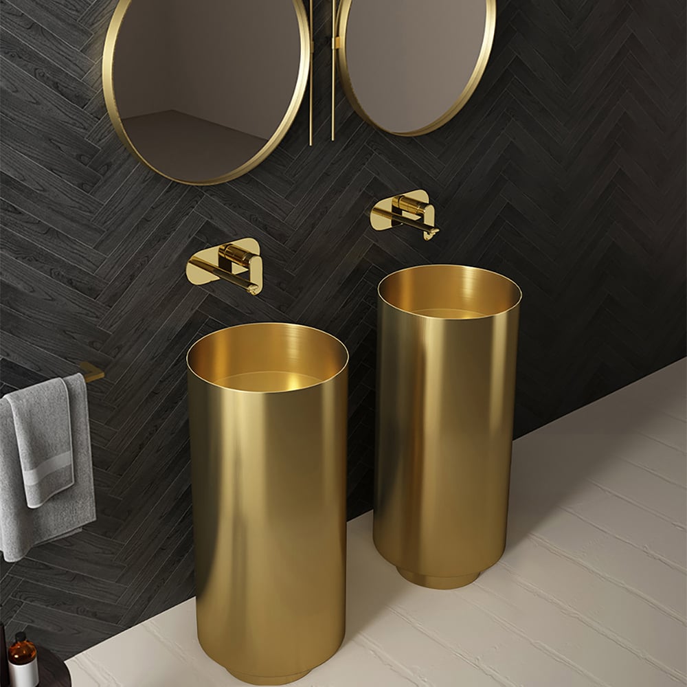 Gold Modern Luxury Round Stainless Steel Freestanding Bathroom Sink Pedestal Sink