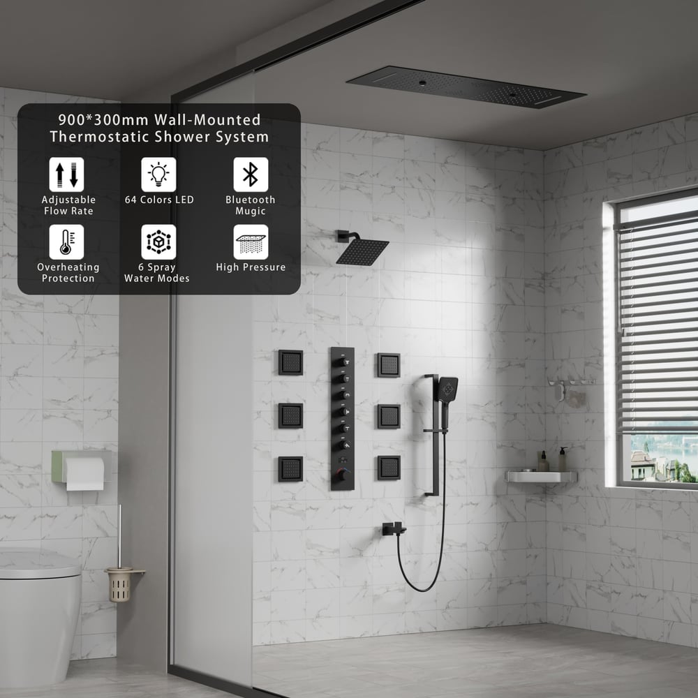 35" Wall-Mounted Intelligent Bluetooth Shower System with Multi-nozzle