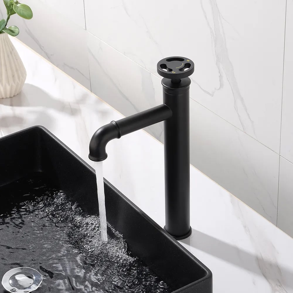 Ruth Industrial Matte Black Single Hole Bathroom Vessel Sink Faucet Single Handle Brass