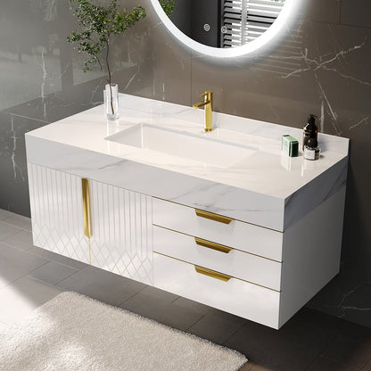 Aro 35" Floating Single Bathroom Vanity with Sink, Sintered Stone Top