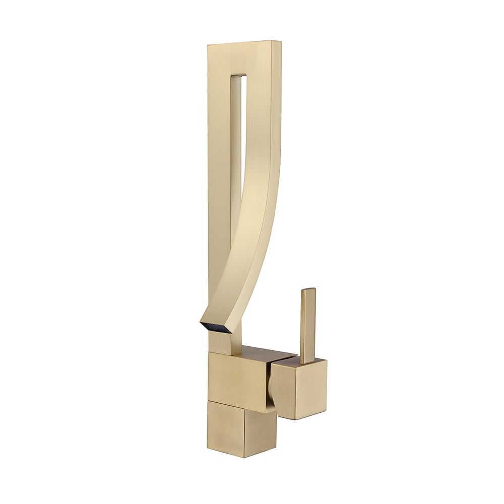 Brushed Gold Waterfall Bathroom Sink Faucet Single Hole Single Handle Brass Modern Style