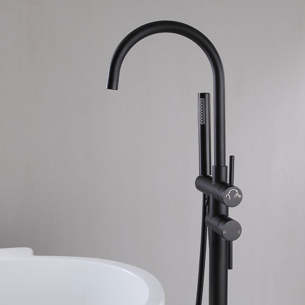 Brewst Contemporary Matte Black Gooseneck Freestanding Tub Filler Faucet