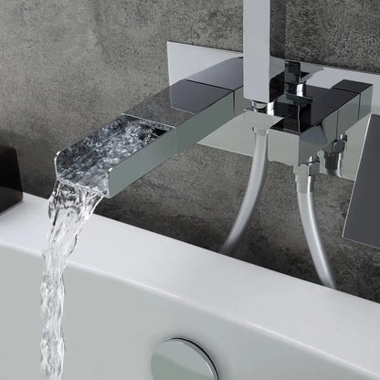 Mill Modern Waterfall Wall-Mount Tub Filler Faucet & Handshower Chrome Solid Brass