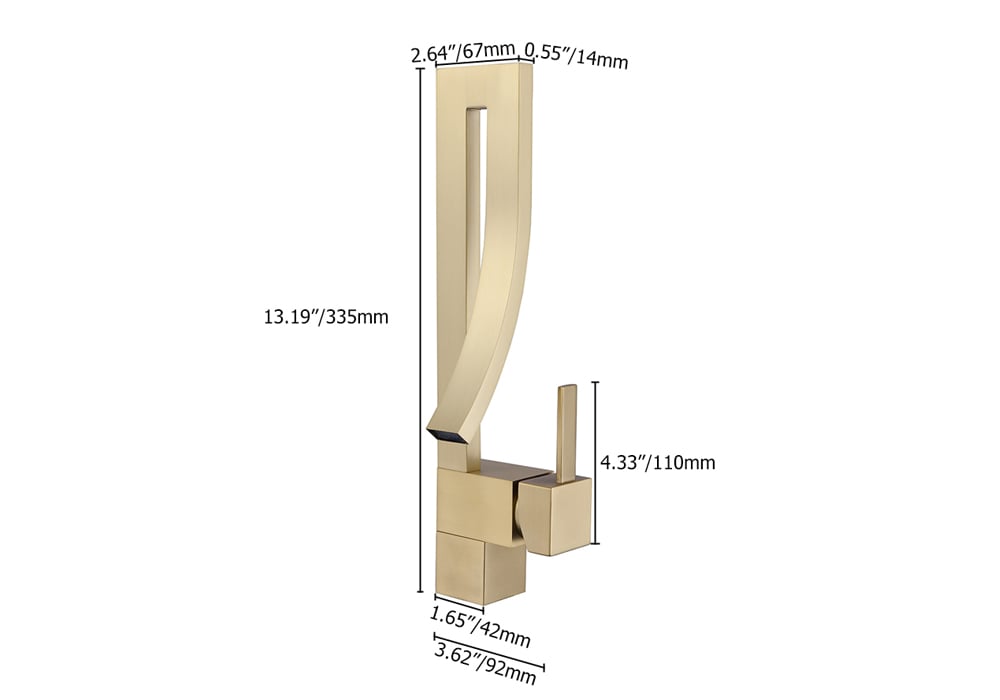 Brushed Gold Waterfall Bathroom Sink Faucet Single Hole Single Handle Brass Modern Style