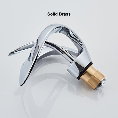 Waterfall Bathroom Sink Faucet in Chrome Single Handle Solid Brass