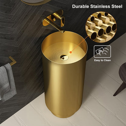 Gold Modern Luxury Round Stainless Steel Freestanding Bathroom Sink Pedestal Sink