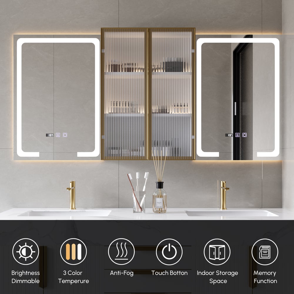 59" Double Sink Freestanding Vanity Set with LED Medicine Cabinet , Storage