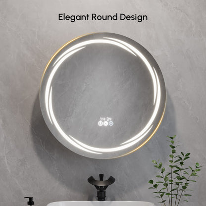Floating Curved Bathroom Vanity in White & Round LED Medicine Cabinet Set Right Offset