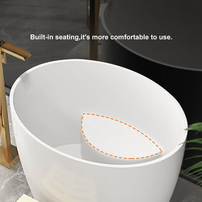 39.37" Modern Deep Oval Freestanding Stone Resin Soaking Bathtub White
