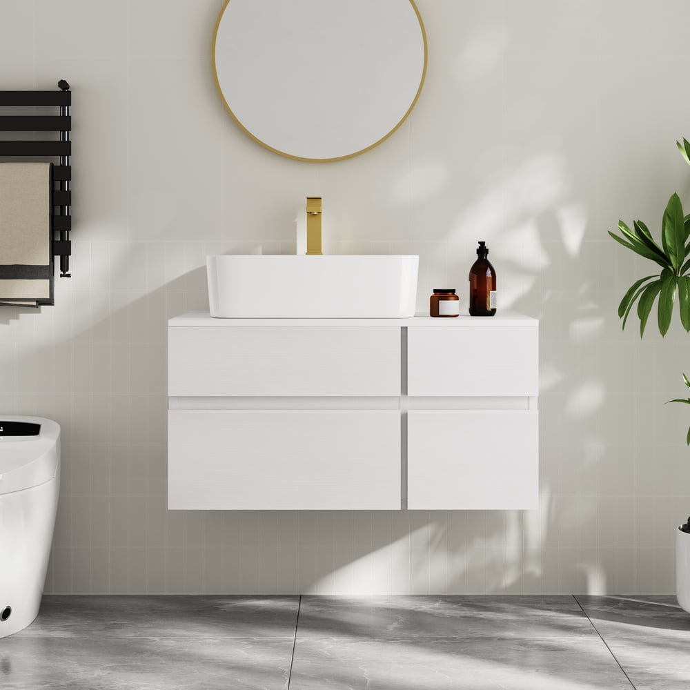 Modern 31.5" Floating Single Bathroom Vanity with Stone Resin Top, Ceramic Basin