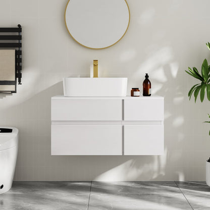 Modern 31.5" Floating Single Bathroom Vanity with Stone Resin Top, Ceramic Basin