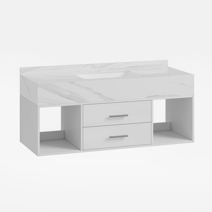Modern 35.4" Floating Single Bathroom Vanity with Sink, Sintered Stone Top
