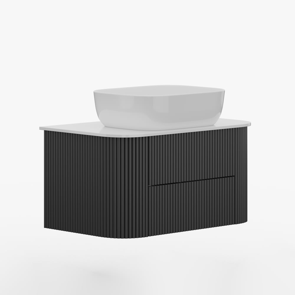 Black Fluted Bathroom Vanity Set 31.5" Floating Bathroom Vanity with Vessel Sink