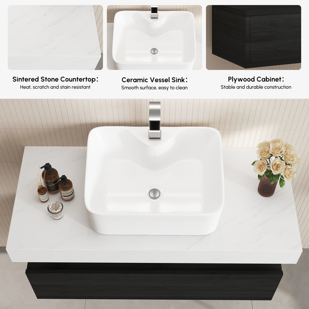 Modena 39.3" Floating Single Bathroom Vanity with Sink, Sintered Stone Top