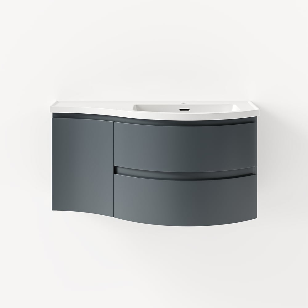 35" Floating Single Curved Bathroom Vanity with Sink & Storage