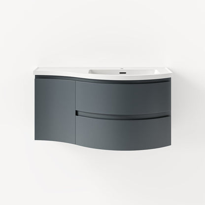 35" Floating Single Curved Bathroom Vanity with Sink & Storage
