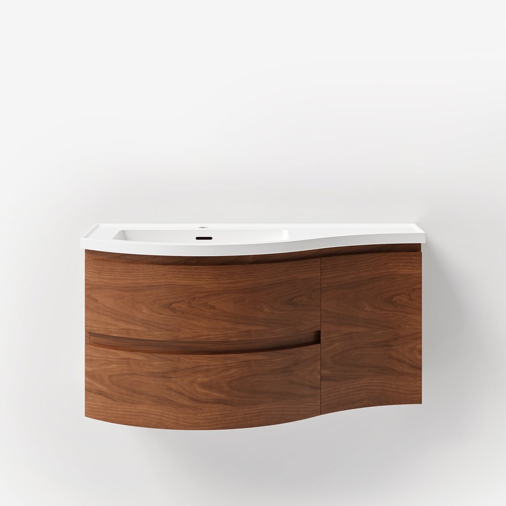 35" Floating Single Curved Bathroom Vanity with Sink & Storage
