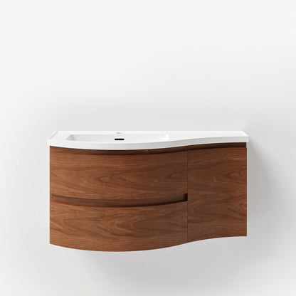 35" Floating Single Curved Bathroom Vanity with Sink & Storage