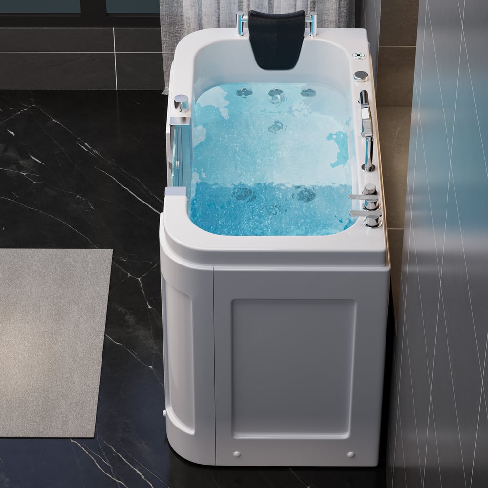 53" Walk In Whirlpool Bathtub with Built-in Seat, Massage Jets,Thermostatic Control