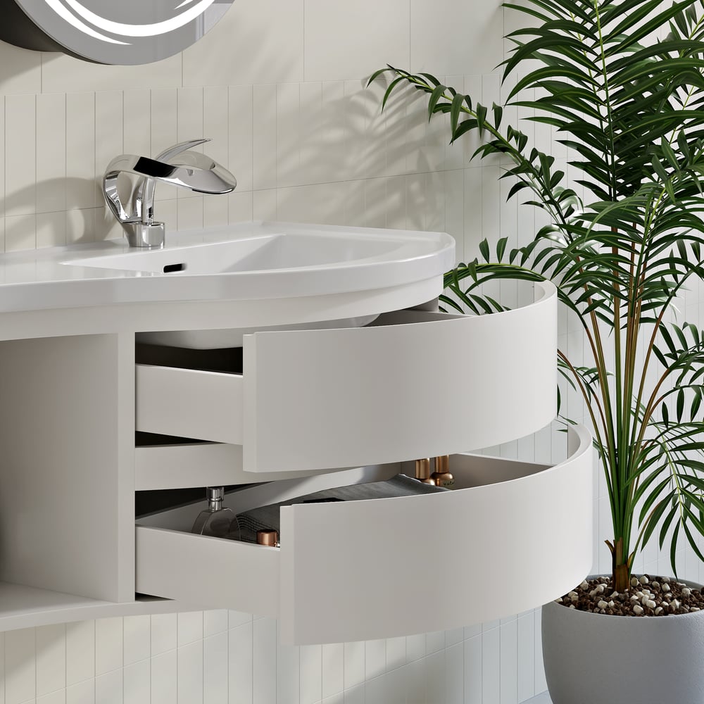 35" Floating Single Curved Bathroom Vanity with Sink & Storage