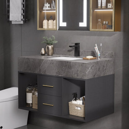 Modern 35.4" Floating Single Bathroom Vanity with Sink, Sintered Stone Top