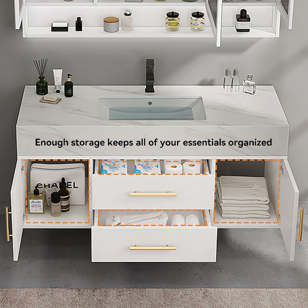 Modern 39" White Floating Single Bathroom Vanity with Sintered Stone Top and Sink