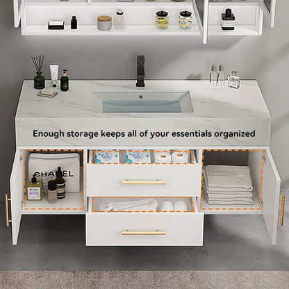 Modern 39" White Floating Single Bathroom Vanity with Sintered Stone Top and Sink