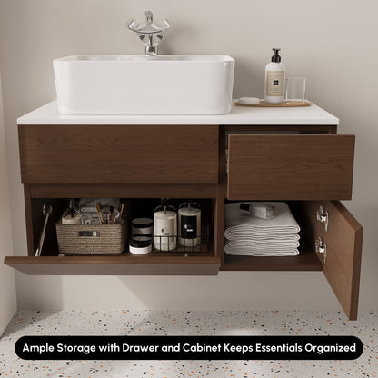 Modern 31.5" Floating Single Bathroom Vanity with Stone Resin Top, Ceramic Basin