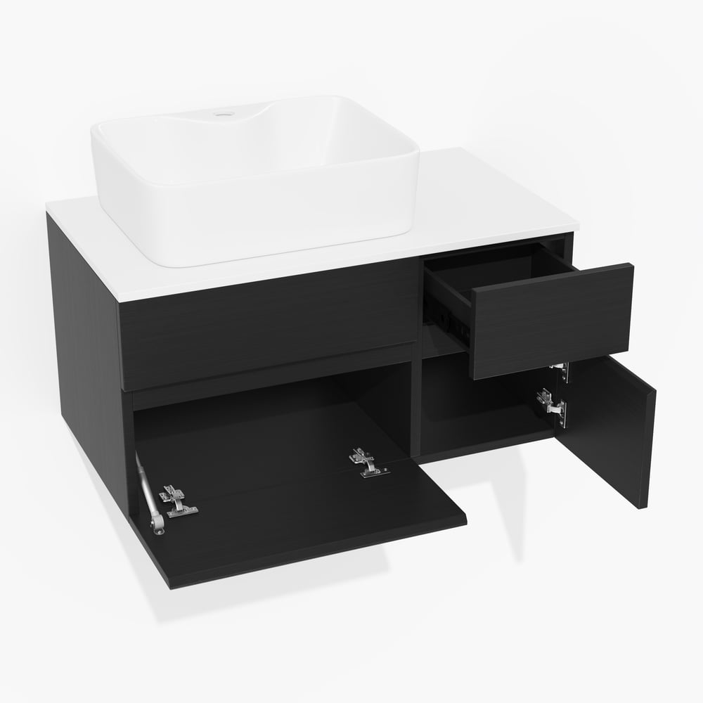 Modern 31" Floating Single Bathroom Vanity with Stone Resin Top, Ceramic Basin