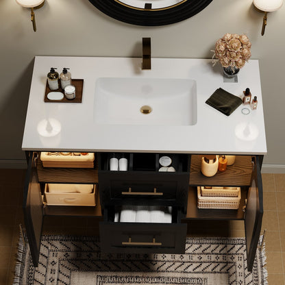 42" Arune Black Bathroom Vanity with Arched Glass Doors, Drawers and Light