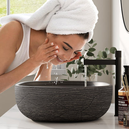 23" Grey Oval Ceramic Bathroom Sink – Matte Glazed Vessel Sink