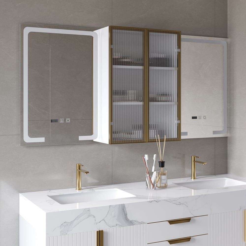 59" Double Sink Freestanding Vanity Set with LED Medicine Cabinet with Storage
