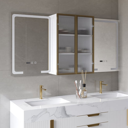 59" Double Sink Freestanding Vanity Set with LED Medicine Cabinet with Storage