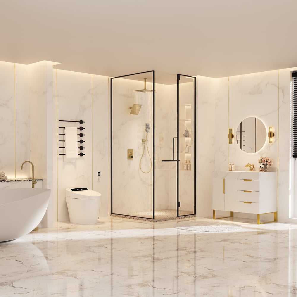 Dual Head Shower System – 12" Ceiling & 8" Wall Shower with Handheld, Solid Brass