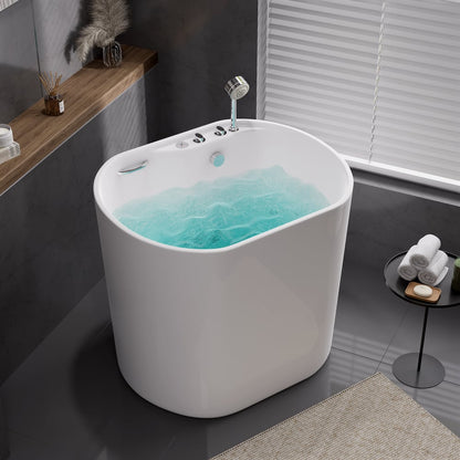 39" Compact Deep Oval Acrylic Whirlpool Bathtub with Massage Jets & Thermostatic Control