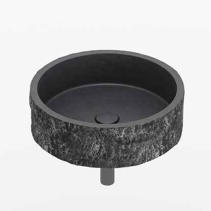 16'' Black Concrete Vessel Sink Modern Stone Textured Round Bathroom Sink