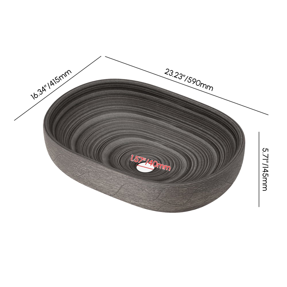 23" Grey Oval Ceramic Bathroom Sink – Matte Glazed Vessel Sink