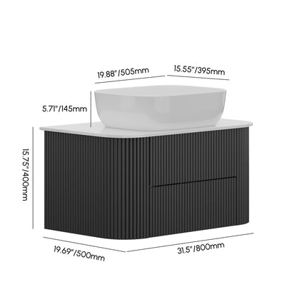 Black Fluted Bathroom Vanity Set 31.5" Floating Bathroom Vanity with Vessel Sink