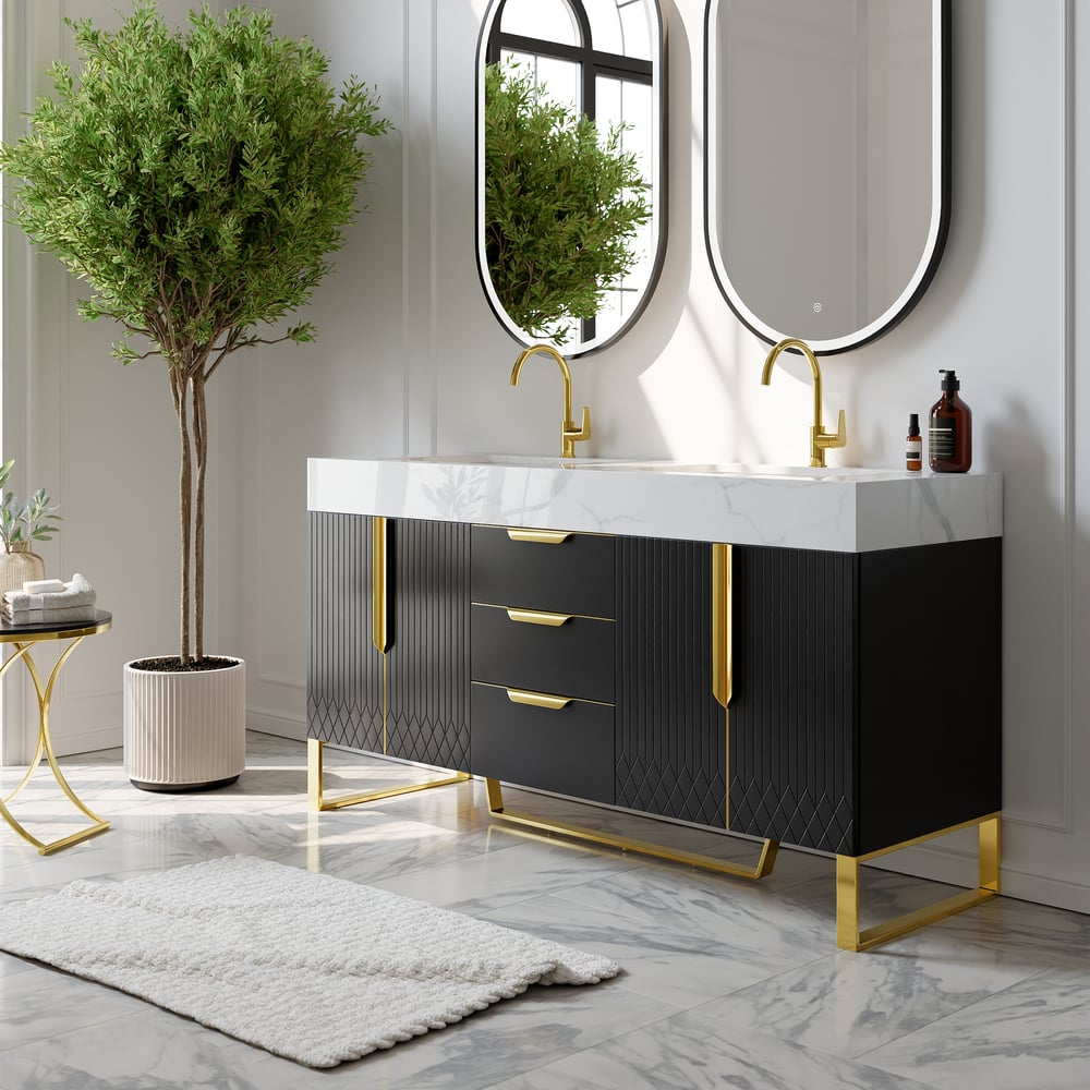 Aro 59" Freestanding Double Bathroom Vanity with Sink, Sintered Stone Top