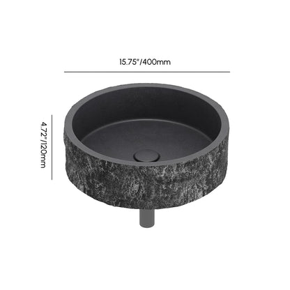 16'' Black Concrete Vessel Sink Modern Stone Textured Round Bathroom Sink