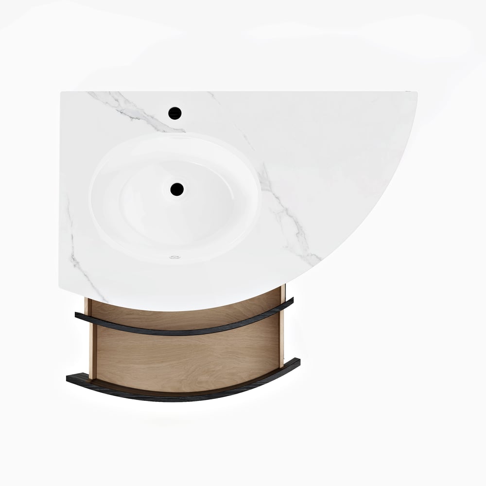 Modern 36" Corner Floating Single Bathroom Vanity with Sink, LED Light, Storage