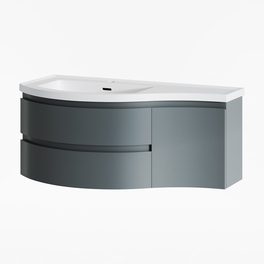 35" Floating Single Curved Bathroom Vanity with Sink & Storage